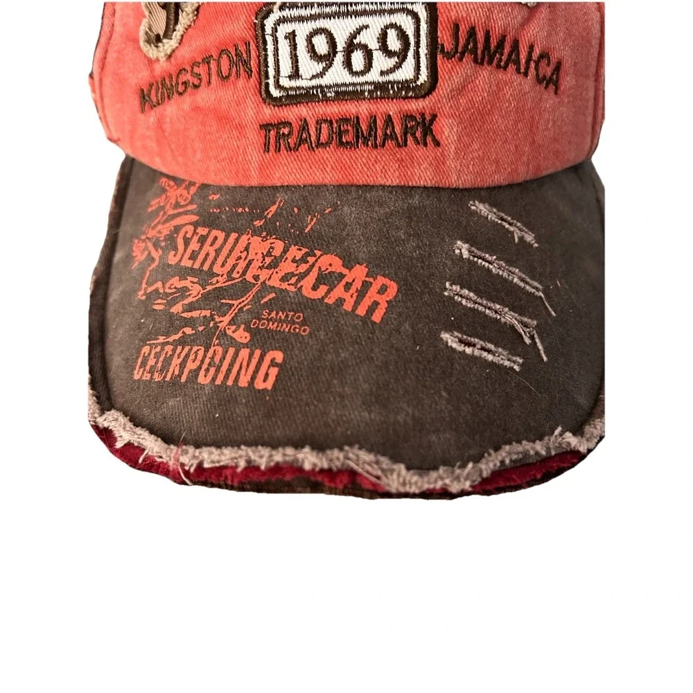 Rock Shark Baseball Hat One Size Distressed Rust Red With‎ Brown Y2K Casual Dad